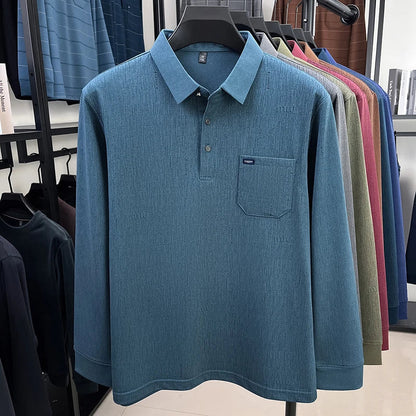 Hot Sales Original Design Men's Polo Lapel Long Sleeve T-Shirt Autumn New Soft Anti Pilling Pocket Business Leisure Menswear Top