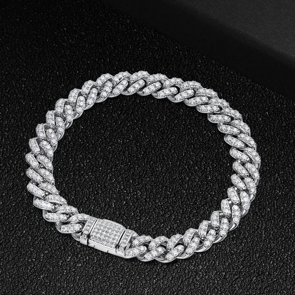 8mm Cuban Link Chain Full Moissanite Diamond Bracelets for Women Men 925 Sterling Silver Hip Hop Punk Iced Out Tennis Bracelet