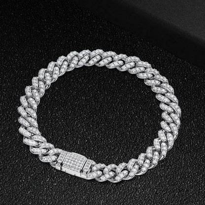 8mm Cuban Link Chain Full Moissanite Diamond Bracelets for Women Men 925 Sterling Silver Hip Hop Punk Iced Out Tennis Bracelet
