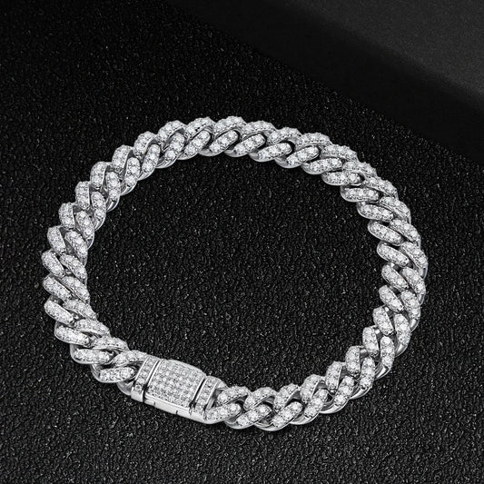 8mm Cuban Link Chain Full Moissanite Diamond Bracelets for Women Men 925 Sterling Silver Hip Hop Punk Iced Out Tennis Bracelet