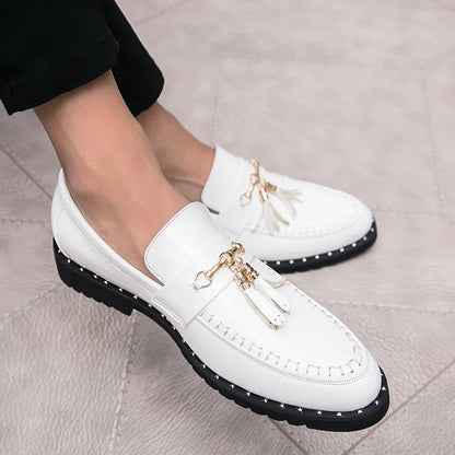 White Tassel Men's Loafers Classic Casual Men Leather Shoes Comfort Slip-on Shoes for Men Plus Size 46 Business Men Social Shoes