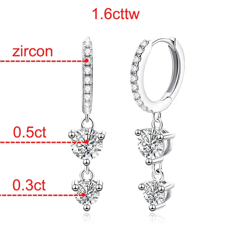 1.6cttw Moissanite Drop Earrings for Women Gold Color S925 Sterling Silver Earring Girls Luxury Gift Wholesale Jewelry