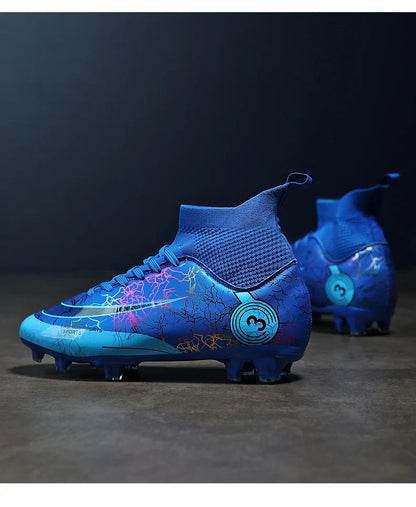 Fashion Men Professional Soccer Shoes Outdoor Cleats Unisex Ultralight Long Spikes Futsal Training Shoes Red Football Boots Men