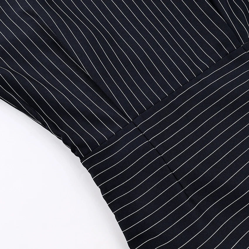 Elegant High Waist Stripe Shirt Dress Women 2025 Street Chic Long Sleeve Slim Dresses Female Office Single Breasted  Dress