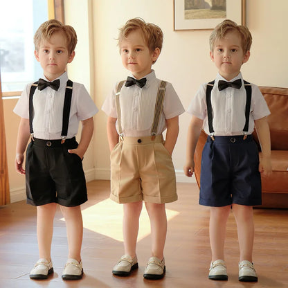 Summer Children Boys Suits For Wedding Formal Kids Children Boys Strap Suit Set Elegant Kids Boys Wedding Birthday Party Costume