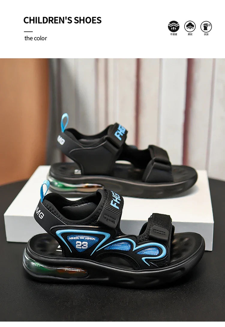 Summer Children's Sandals Outdoor Water Beach Breathable Speed Drying Shoes Boys Open Toe PU Air Cushion Sandals 28-39