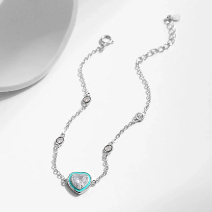 925 Sterling Silver Romantic Hearts CZ Green Enamel Bracelet Lobster Clasp Link Chain For Women Trendy Fine Jewelry Gifts