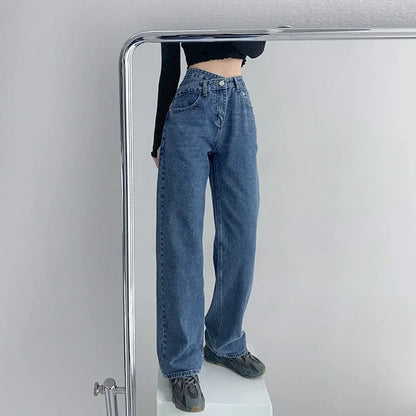 Wide Leg Pants Mom Femme Black Blue Jeans High Waist Woman Trousers