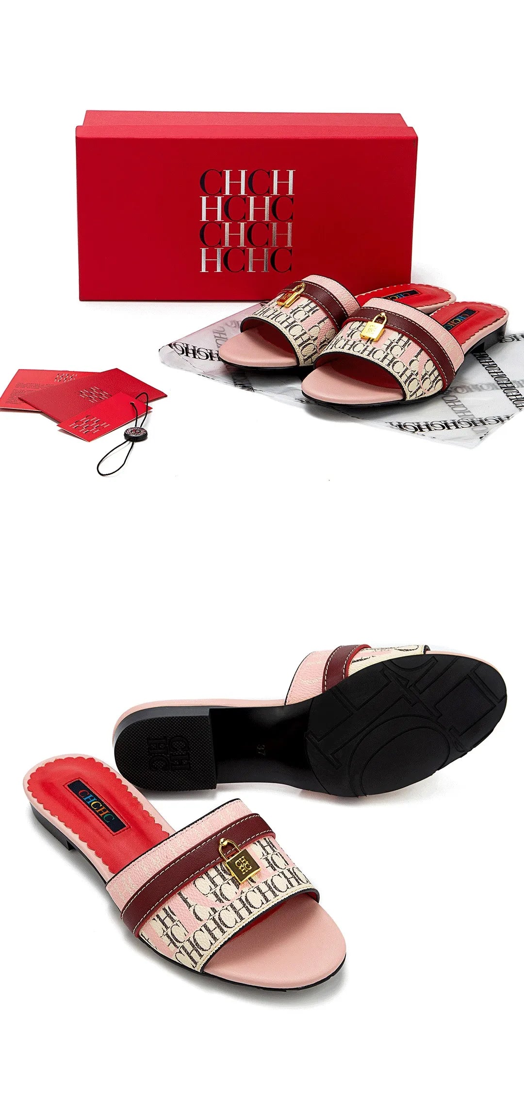 High Quality Metal Lock Monogram Print Women's Low Heeled Slippers Delicate and Versatile Women's Fashion Slippers