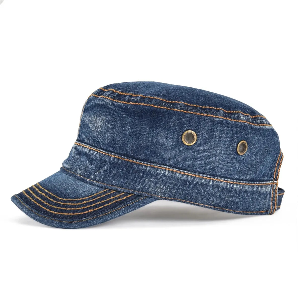Denim Army Cap Men Washed Cotton Bucket Hat Spring Fall Headpiece Flat Top Adjustable Peaked Visor Hats Trucker Hats