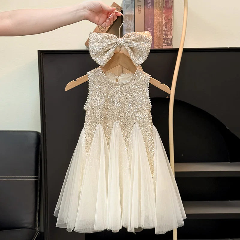 Children Girls Shiny Princess Dress Summer Kids Baby Girls Sling Dress UNITIM Little Girls Bow Gauze Dress Infant Girls Sundress