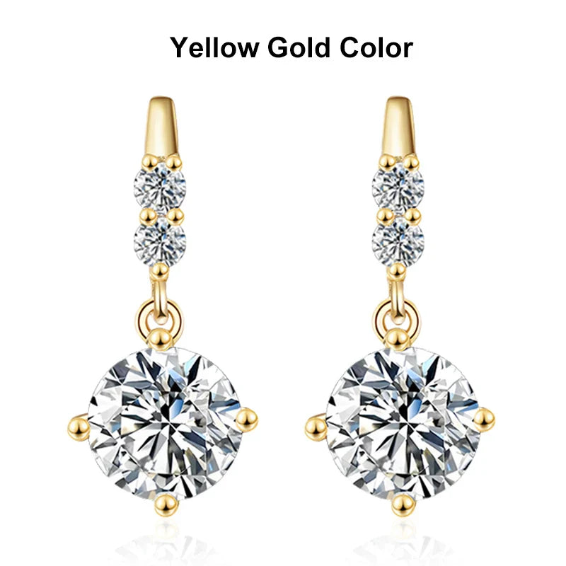 1ct Moissanite Drop Earrings S925 Sterling Silver with Gold Plated Hoop Earrings Wedding Party Jewelry With Certificate