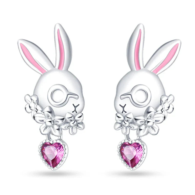 Earrings For Womens 925 Silver Color Pink Rainbow Horse Bear Bee Double Hoop Earrings Fine Engagement Anniversary Jewelry Gifts