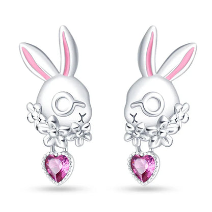 Earrings For Womens 925 Silver Color Pink Rainbow Horse Bear Bee Double Hoop Earrings Fine Engagement Anniversary Jewelry Gifts