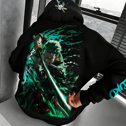 Anime Autumn/Winter Hoodie Men's and Women's New Roronoa Zoro Printed Street Hip Hop Trendy Casual Parent Child Top