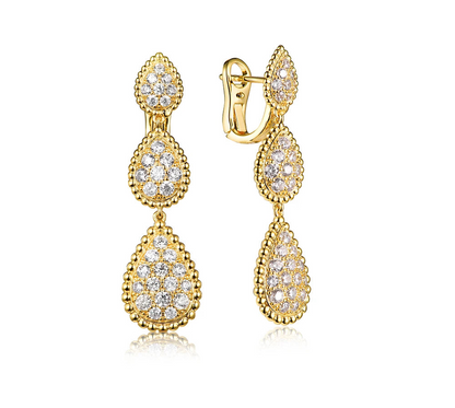 Vintage Ear Clip Earrings for Women Luxury Jewelry Fashion Party Large Water Drop Design Gold Plated Eardrop Stud Earring