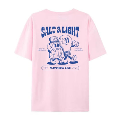 Salt Light Funny Bible Verse T-Shirts Back Print Retro Streetwear Graphic Tees Women Men Christian T Shirt Jesus Faith Top Gifts