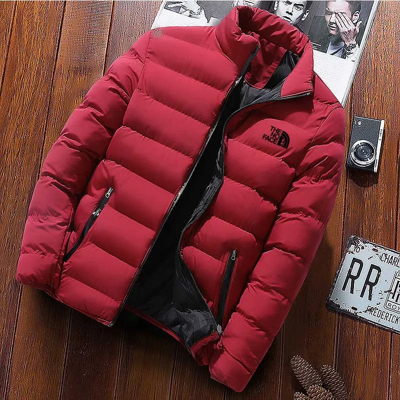 Men's warm Parker jacket casual solid color round neck windproof