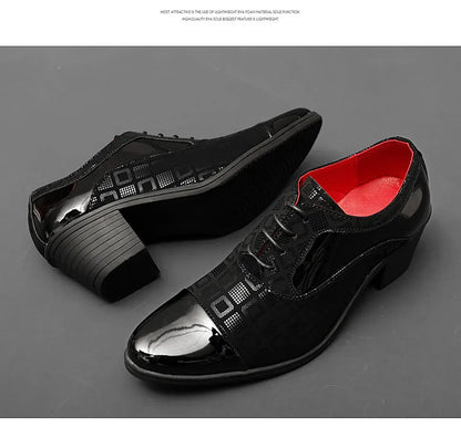 Men's High-heeled Leather Shoes Fashion Red Wedding Dresses Shoes For Men Luxury Formal Shoes Man zapatos de vestir