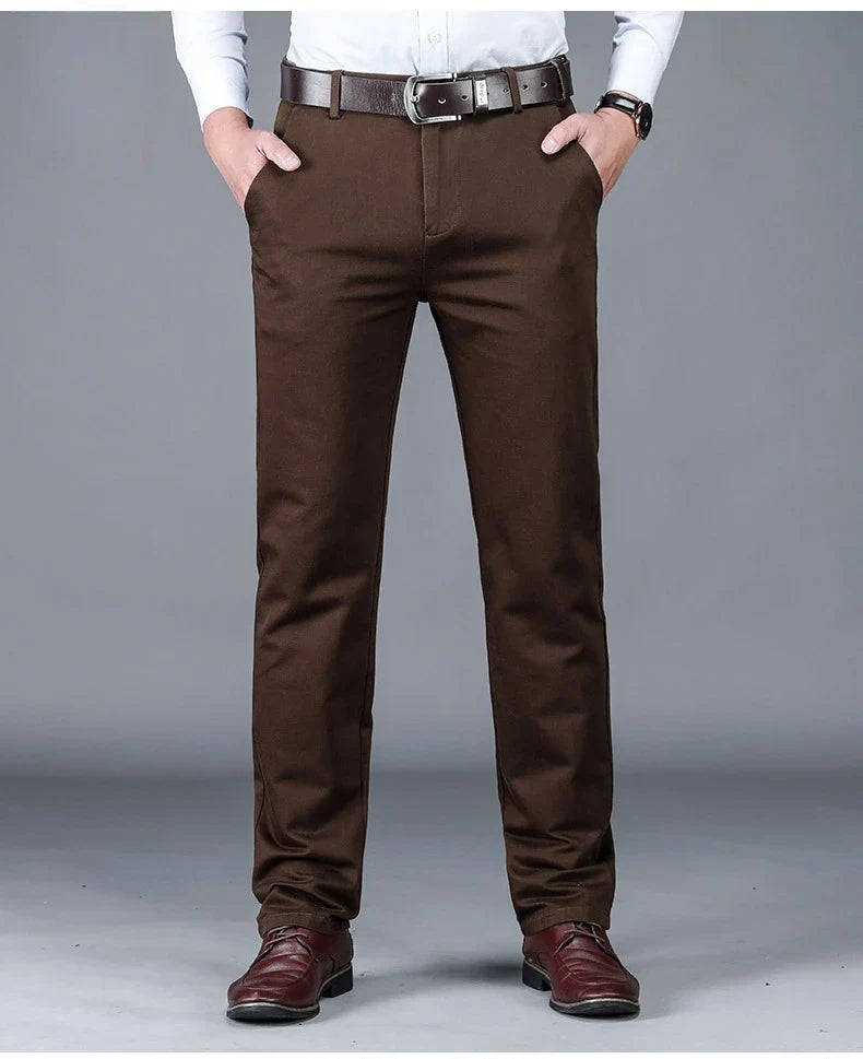 Business Men's 98% Cotton Straight Casual Pants Plus Size Loose Stretch Autumn Winter Office Trousers Classic Male Clothing