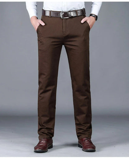 Business Men's 98% Cotton Straight Casual Pants Plus Size Loose Stretch Autumn Winter Office Trousers Classic Male Clothing