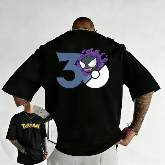 30th Anniversary Gastly Printed T-shirt Summer New Men's and Women's Loose Casual Hip Hop Trendy Short Sleeve Top