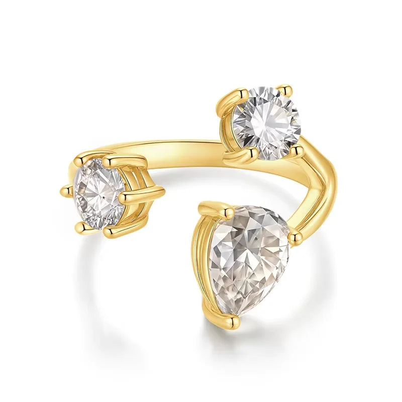 Pear/round Cut Adjustable Moissanite Rings for Women Ideal Cut Female S925 Sterling Silver Plated 18K Lab Diamond Band
