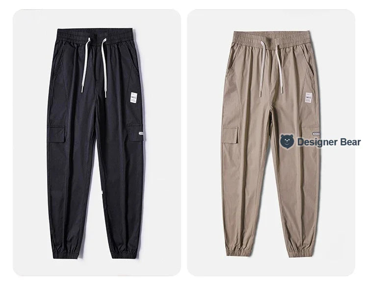 Spring Summer Thin Men's Cargo Pants Loose Tapered Elastic Cuff Jogger Trousers Quick Dry Casual Outdoor Haren Pants Male 5XL