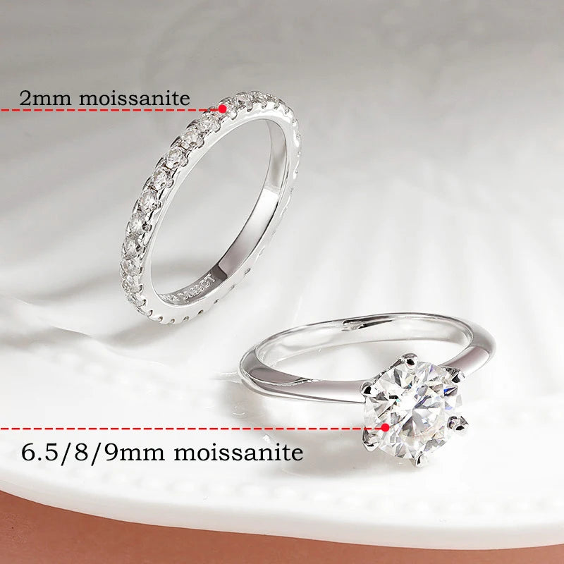 2mm Certified Moissanite Ring for Women Full Diamond Enternity Band S925 Sterling Silver Plated White Gold Jewelry