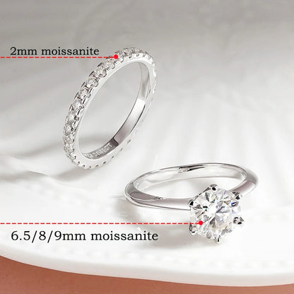 2mm Certified Moissanite Ring for Women Full Diamond Enternity Band S925 Sterling Silver Plated White Gold Jewelry