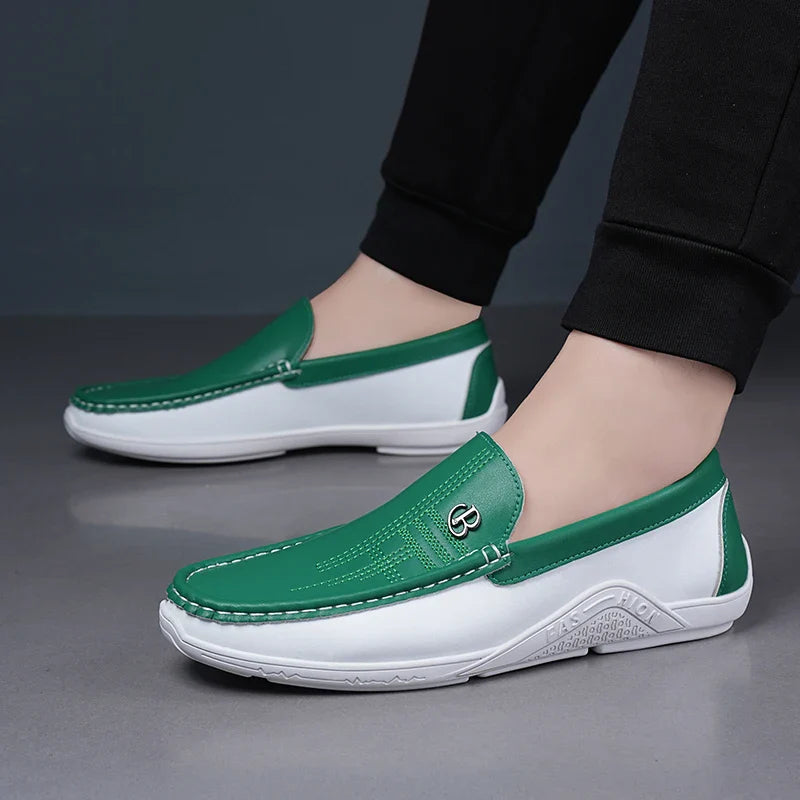 Men's Fashionable Comfortable Soft Casual Loafers Slip-On Shoes Trendy Anti-Slip Leather Footwear for Casual Wear-6601