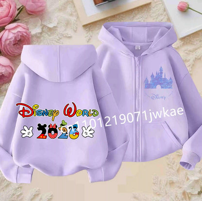 Boys and Girls Clothing Castle Pattern Kids Hoodie Jacket for Children 2026 Fashion Minnie Mickey Castle Zipper Hoodie Closure