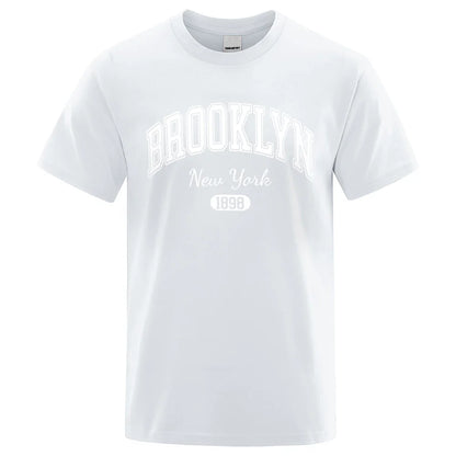 Brooklyn New York 1898 City Letter Print T Shirts Male Fashion Loose T-Shirts Casual O-Neck Tshirt Cotton Tees Tops Couple