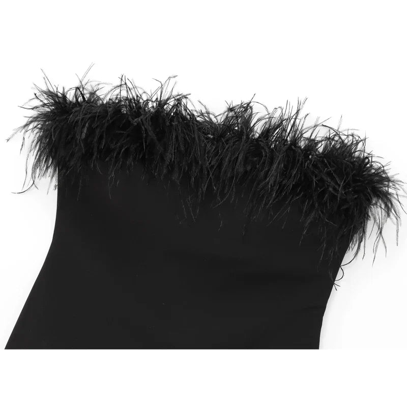 Black Feather Crop Top Women off Shoulder Corset Top Female Sexy Backless Tube Tops for Women Strapless Bustier Top Woman