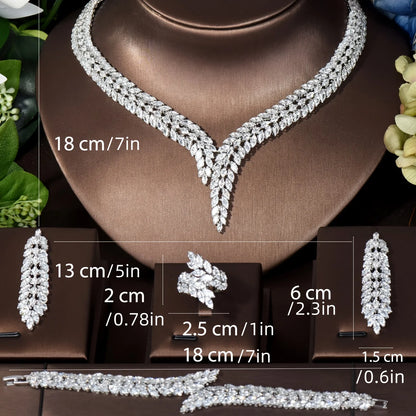 Unique Brilliant Cubic Zirconia Wedding Jewelry Set For Women Geometric African Luxury Bride 4 Piece Holiday Dress S-339