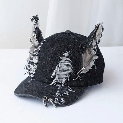 NEW Designer y2k wasteland style personalized cowboy perforated baseball cap women's three-dimensional ears street duckbill cap