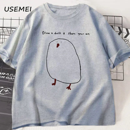 Funny Draw Duck T Shirt Men Women Cotton Casual Funny Printed T-shirt Summer Short Sleeve Cool Round Neck Mens Clothes Tshirt