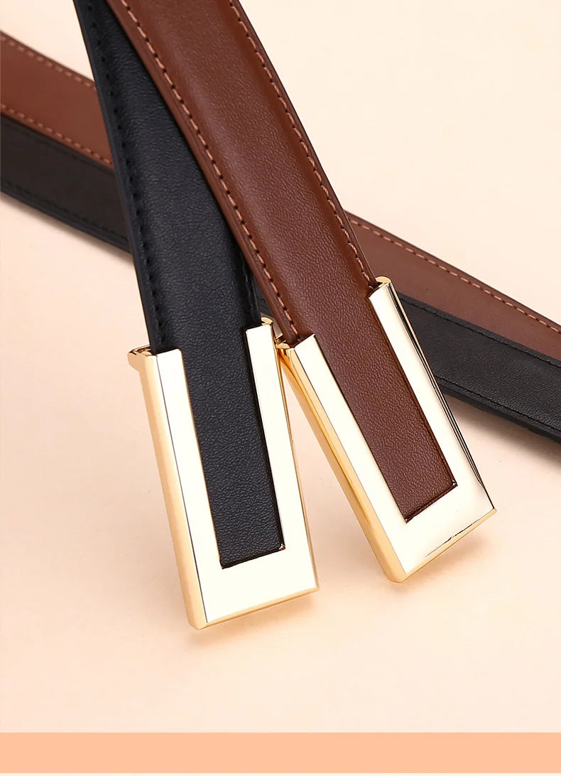 Genuine leather belt for women; cowhide fashion waist belt; versatile smooth buckle; 2025 dress decoration belt for