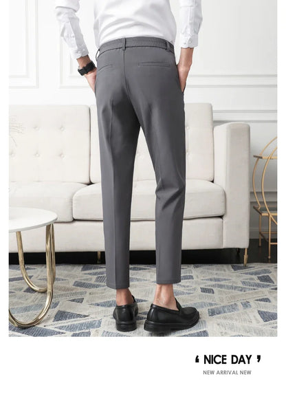 Slim Straight Non-iron Dress Pants Men Business Casual Little Feet Suit Pants Classic Black Apricot Dark Gray Male Trousers