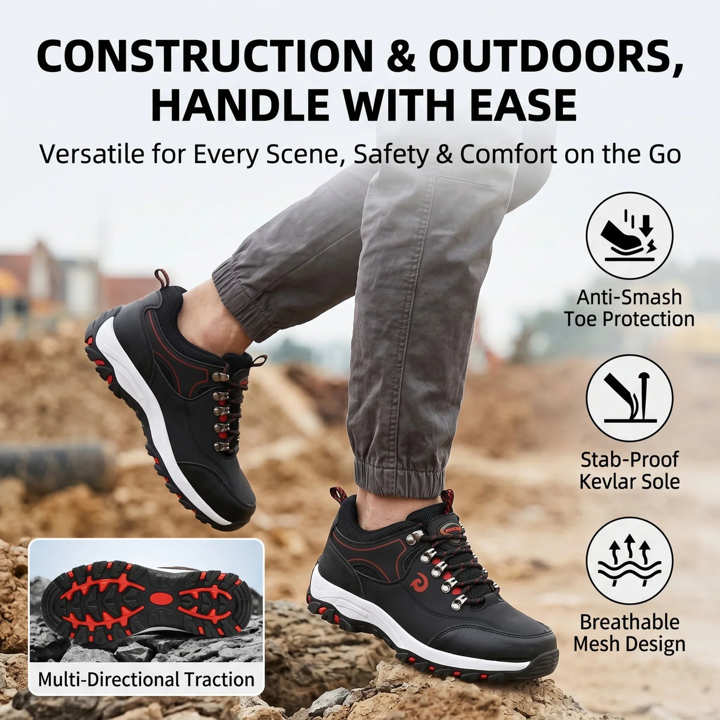 Steel Toe Anti-Puncture Men's Work Shoes Men's Safety Shoes Lightweight Slip Resistant Shoes Man Breathable Comfortabl Sneaker