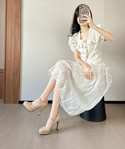 10cm size 35-42 sexy thick-soled high heels dress model party wedding bride 2025 shallow toe patent leather platform shoes