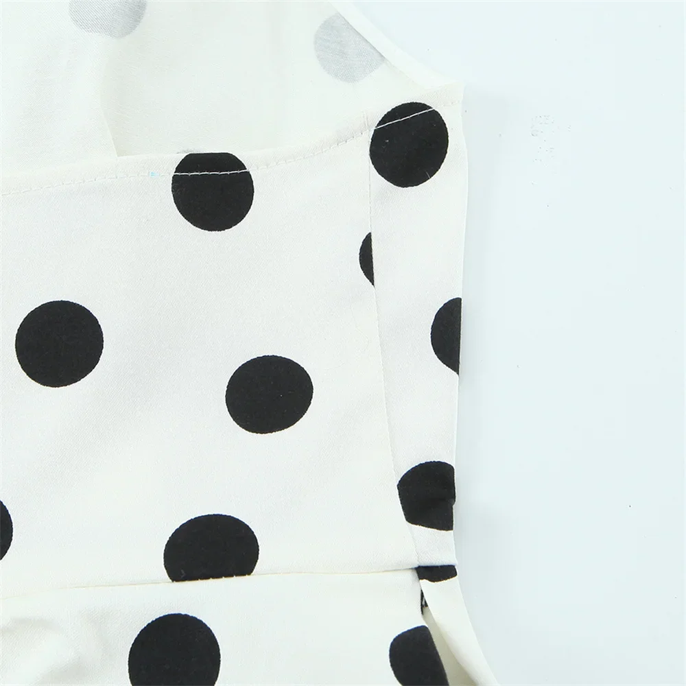 2026 new women's clothing sweet and fashionable hanging neck collar off shoulder polka dot balloon version vest top