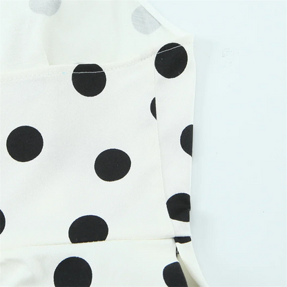 2026 new women's clothing sweet and fashionable hanging neck collar off shoulder polka dot balloon version vest top