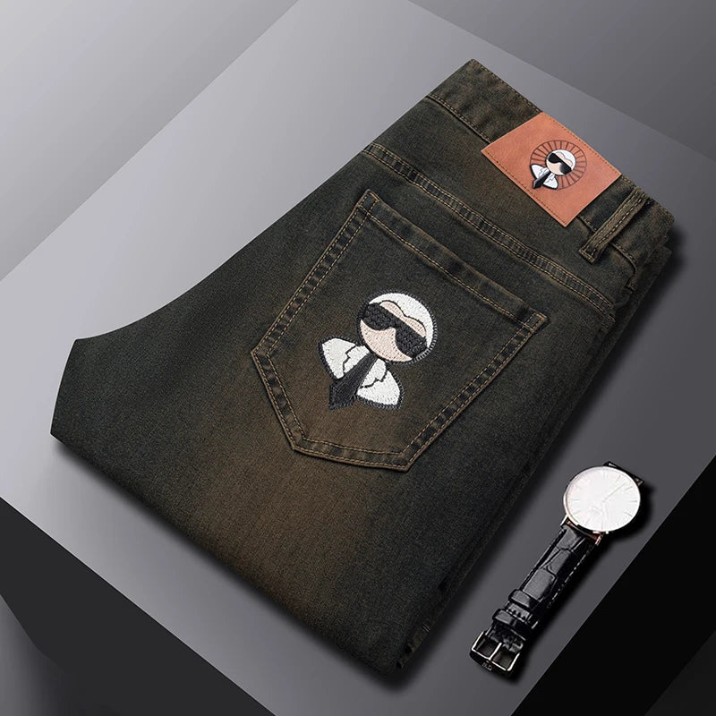 Fashion Men Jeans Stretch Straight Leg Casual Slim Fit Denim Pants Male Brand Luxury Design Business Classic Trousers