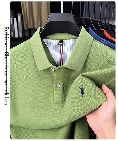 High end brand 100% cotton long sleeve polo shirt fashion luxury pony embroidery business casual comfort new Paul men's T-shirt