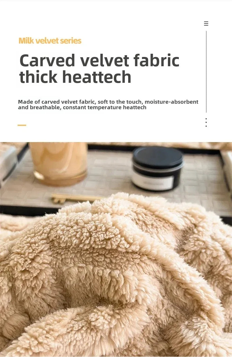 New Carved Velvet Warm Autumn Winter Blanket for Bed Soft Fluffy Sofa Blankets Warmth Cozy Coral Flannel Sofa Cover Blanket Nap