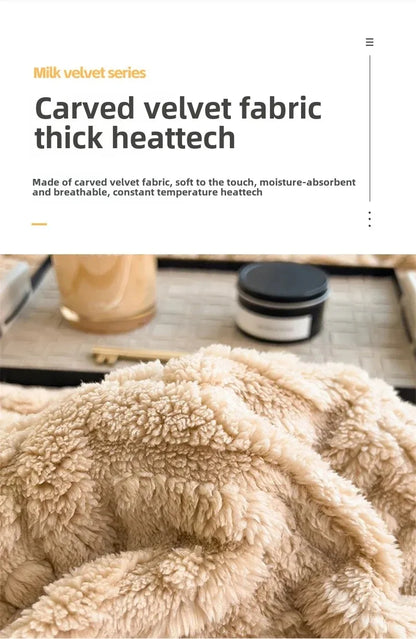 New Carved Velvet Warm Autumn Winter Blanket for Bed Soft Fluffy Sofa Blankets Warmth Cozy Coral Flannel Sofa Cover Blanket Nap