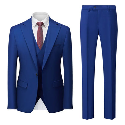 Men Suits Turn Down Collar Blazer Male Double-breasted Vest Straight-leg Pant Man Solid Business Wedding 3-piece Set