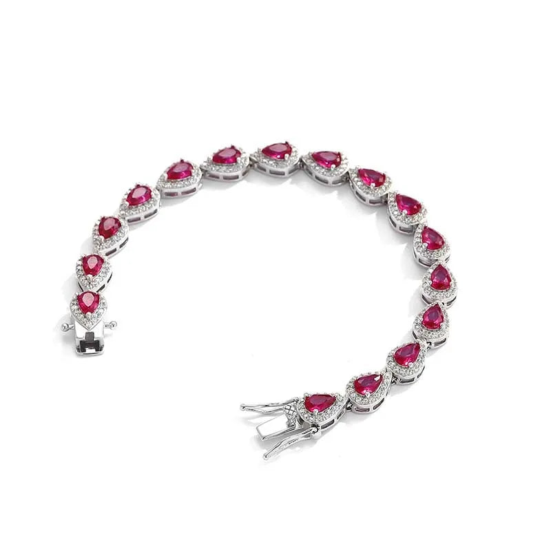 Luxury S925 Sterling Silver Full Ruby Tennis Bracelet for Women Party Fine Jewelry Lab Grown Gemstones Hand Link Bracelets