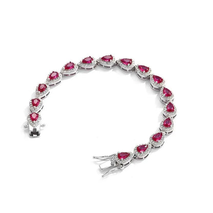 Luxury S925 Sterling Silver Full Ruby Tennis Bracelet for Women Party Fine Jewelry Lab Grown Gemstones Hand Link Bracelets